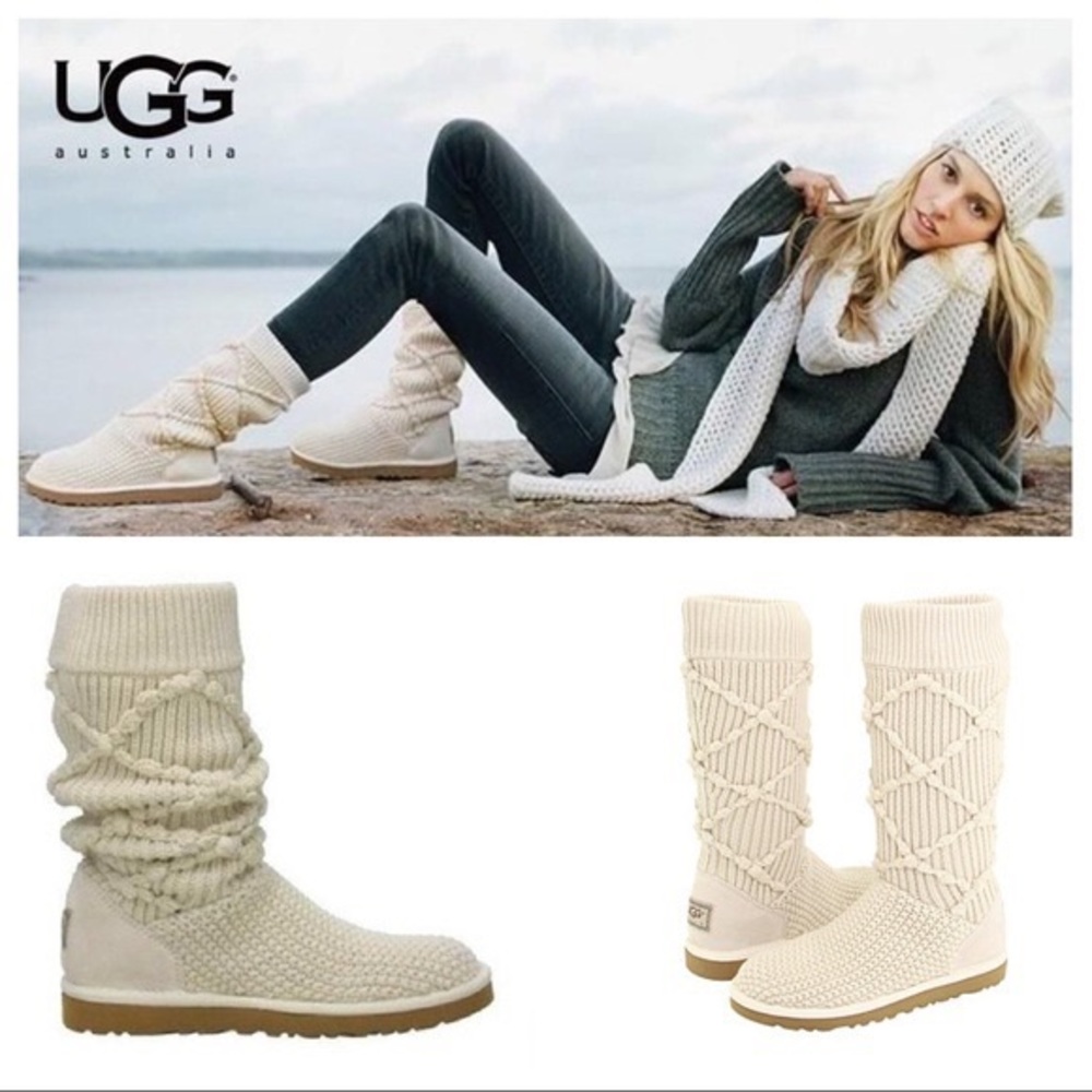 Ugg Argyle knit boots, cream